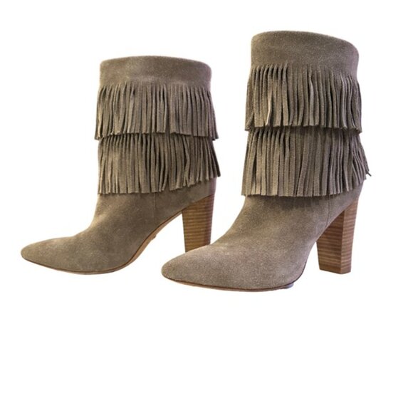 Elaine Turner Shoes - Elaine Turner Grey Suede Fringe Booties - Size 8.5